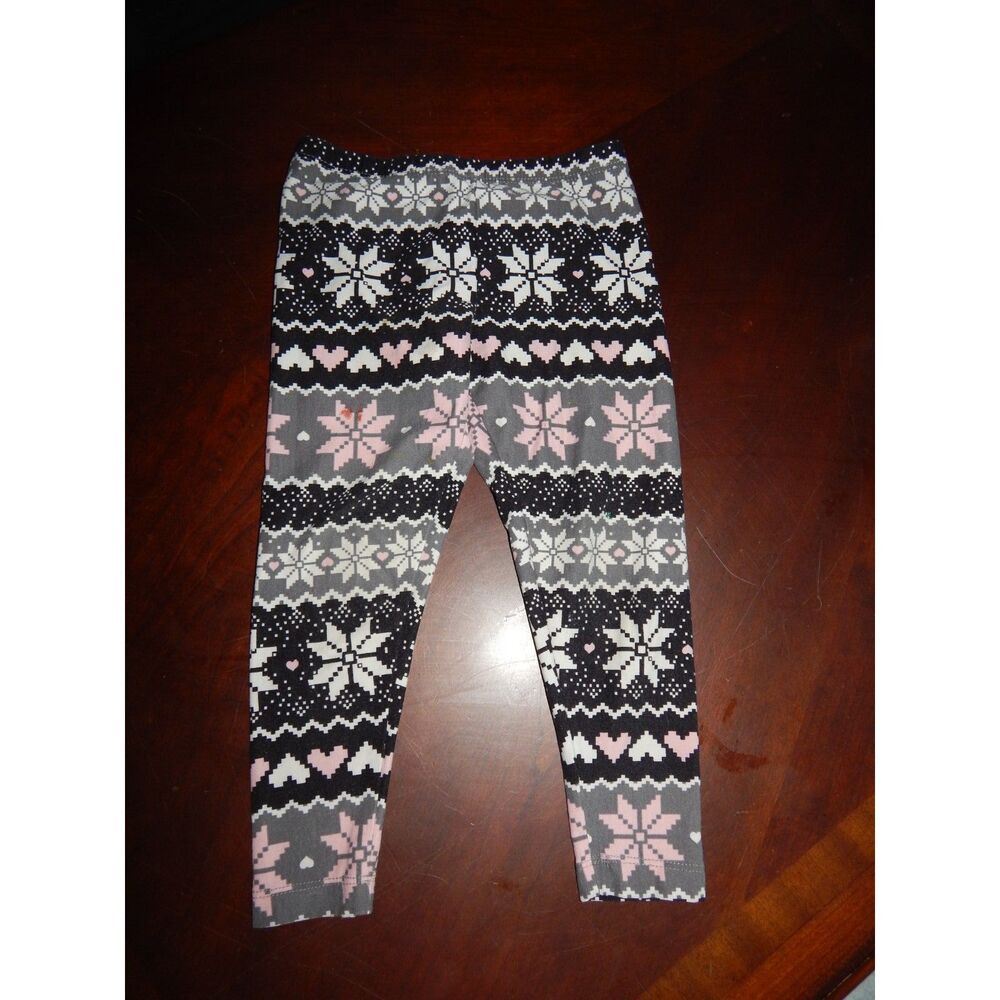 Toddler Girls Size 4 Pink Geometric Heart Snowflake Print Leggings Stretch Pants